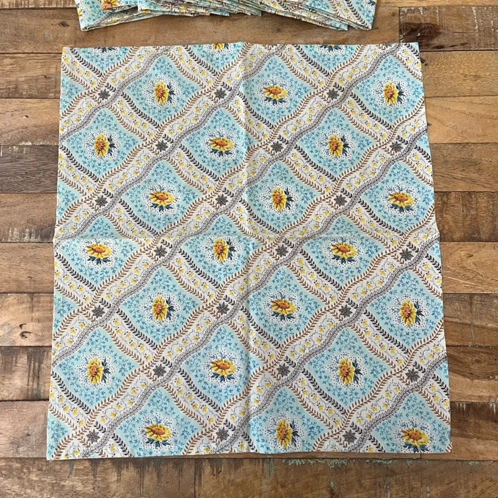 Vintage Blue Cotton Napkin Set of 11 14